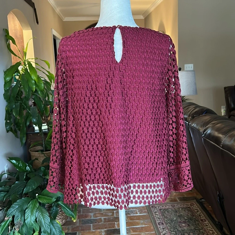 Anthropologie Vanessa Virginia Wine Country Lace Blouse Bell Sleeve size L